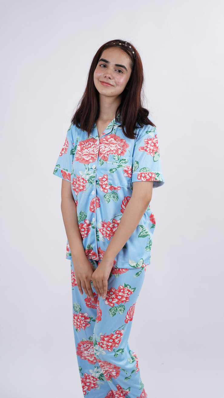 Light Blue Floral Lounge Wear