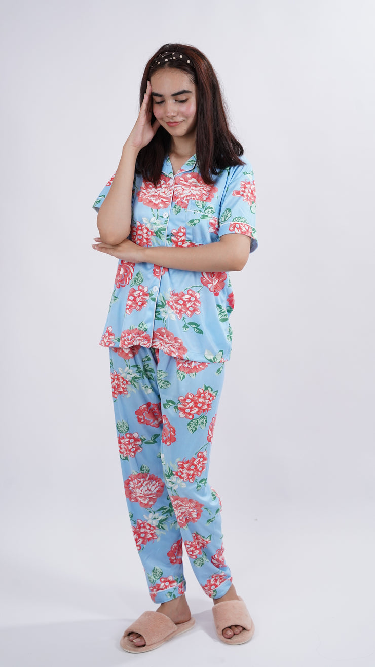 Light Blue Floral Lounge Wear