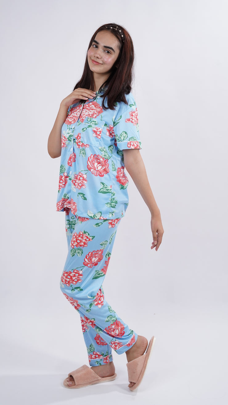 Light Blue Floral Lounge Wear