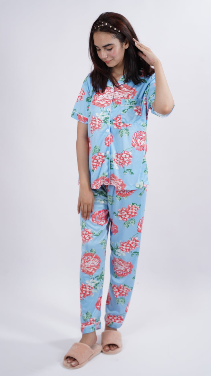 Light Blue Floral Lounge Wear